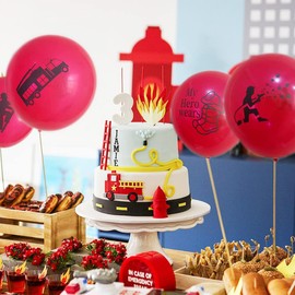 24 PACK 12" Fireman Firefighter Theme Latex Balloons Fire Engine Fire Truck Balloons Police Party Balloons for Kids Adults Birthday Baby Shower Supplies Party Decorations