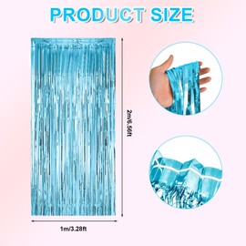 2 Pack Fringe Curtains - 3.2x6.6ft Metallic Party Backdrop for Photo Booth, Birthday, Wedding & Baby Showers - Sparkling Foil Door Decorations for Graduation, Bachelorette & Events (LightBlue)