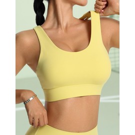 LAJERIN Sports Bras for Women, High Impact Push Up Cross Back Padded Strappy Workout Running Sports Yoga Bras for Gym Top Women Full Coverage Support Yellow-L