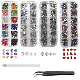 MUFEKUM 6200 Pieces Rhinestones for Nails, 4 Glitter Stones Nails with Tweezers and Rhinestone Picker Dotting Pen, Flatback Rhinestones for Nail Clothing Crafts DIY