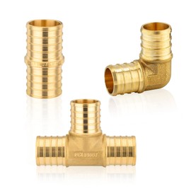 90-Pack HeSun 1/2-Inch PEX Fitting Combo, Brass Crimp Fitting with 30 Pcs Elbows, 30 Pcs Couplings, 30 Pcs Tees, ASTM F1807 (1/2", 90 Pcs)