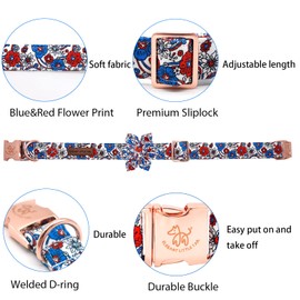 Elegant little tail Independence Dog Collar, Blue with Red Flower Dog Collars Holiday Dog Collar with Flower Pet Gift Adjustable Puppy Collar for Medium Dogs