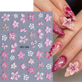 Flower Nail Art Stickers Leopard Hibiscus Flowers Nail Decals Colorful 3D Self-Adhesive Hawaiian Floral Engraved Nail Design Supplies Elegant Petal Sliders for Women Girls Nail Art Decoration 3Sheets