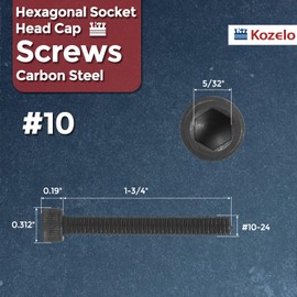 Kozelo 20pcs Socket Head Cap Screws - [#10-24x1-3/4] Alloy Steel Fully Threaded Black Oxide Grade 12.9 Internal Hex Screw for 3D Printer Furniture Industrial Use, Black