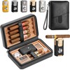 Thejze Cigar Humidor, Leather Cedar Wood Cigar Case with Cigar Lighter（Random Colour）, V Cut Cigar Cutter, Portable Travel Cigar Humidor Box with Humidifier (Black)