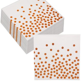 White and Rose Gold Napkins, CEILIWEN Pack of 50 Rose Gold Foil Dots Party Napkins, Rose Gold Napkins, Birthday Party Napkins, Party Decoration, 33 x 33 cm (White and Rose Gold)