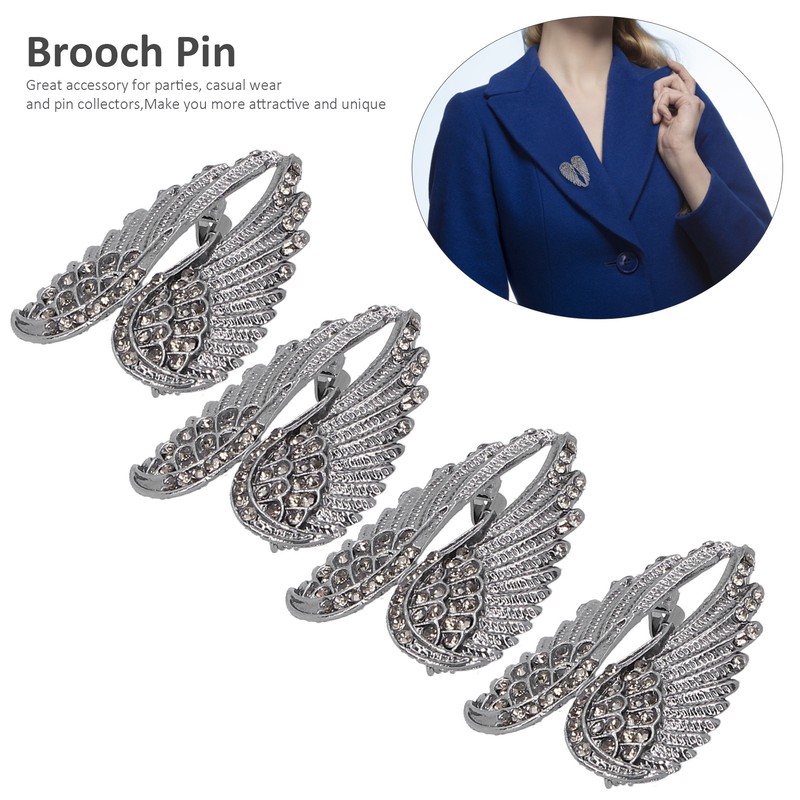 4Pcs Brooch Pin Diamond Angel Wing Pattern Cute Fashion Lapel