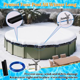 Double-Protection Pool Closing Kit for Steel Wall Above Ground Swimming Pool,48 Pcs Winter Pool Cover Clips with 120ft Steel Cable and 2 Winches, Windproof Pool Cover Clamps Set for Securing Tightly