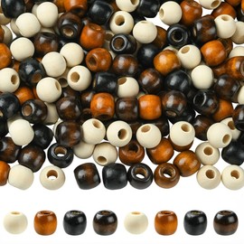 PONABEADIY 1 Box 400PCS 4 Colors 12MM Large Hole Wooden Beads Barrel Assorted Wood Hair Vintage Mixed Color Round Macrame Loose Spacer Charms Bead for Jewelry Making Bracelet Necklace Diy Craft Supply