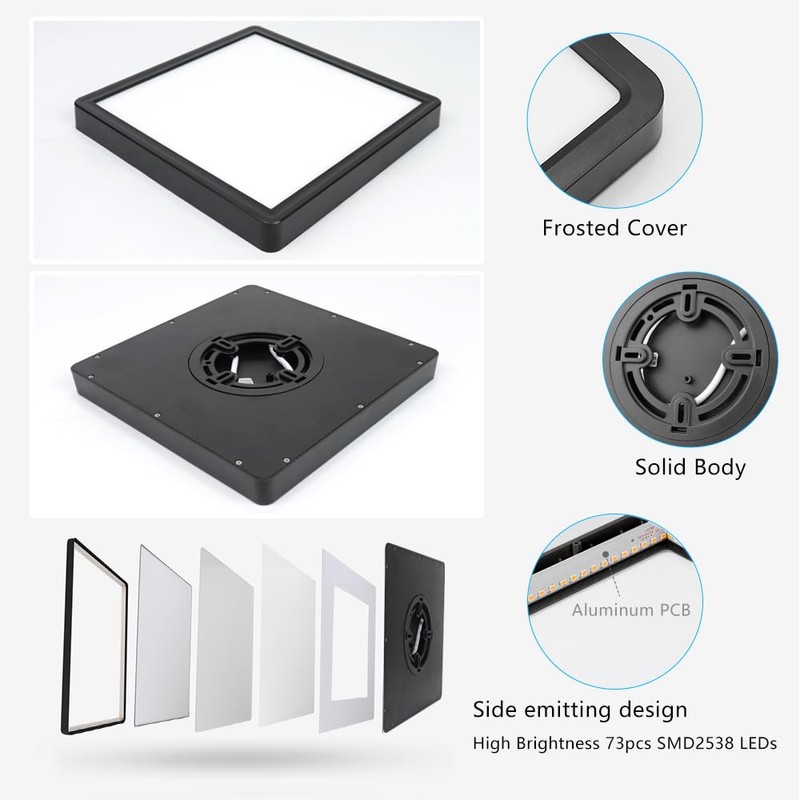 9Inch 18W Square LED Ceiling Light Fixtures Flush Mount, 5000K