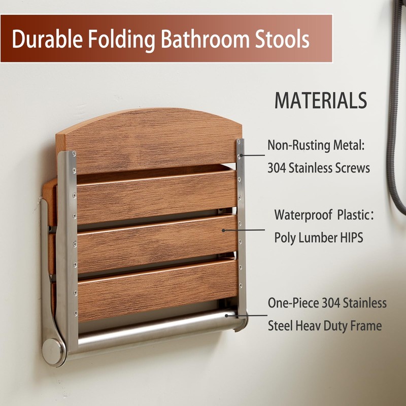 17.5" Folding Shower Seat Wall Mounted,Foldable Shower Bench,Fold Down Shower