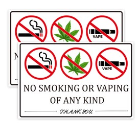 No Smoking No Vaping Sign Sticker, 2 Pack 9"x6" No Smoking Vaping of Any Kind Signs, Warning Signs for House,Home & Business Waterproof