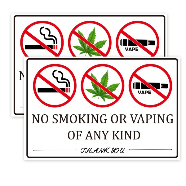 No Smoking No Vaping Sign Sticker, 2 Pack 9"x6" No
