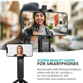 Movo WMX-7-SP Wireless Lavalier and Handheld Microphone Smartphone Audio and Video Recording Bundle - Omnidirectional Pickup, 98ft Range, 1-Year Warranty