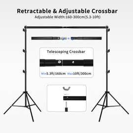 Lightdow 10x9ft Retractable Backdrop Stand Kit - Photo Studio Background Support with 2 Tripods, 6 Clips, 2 Crossbars, 4 Clamps, Water Bags, Carry Bag - Perfect for Photography, Events, Decor