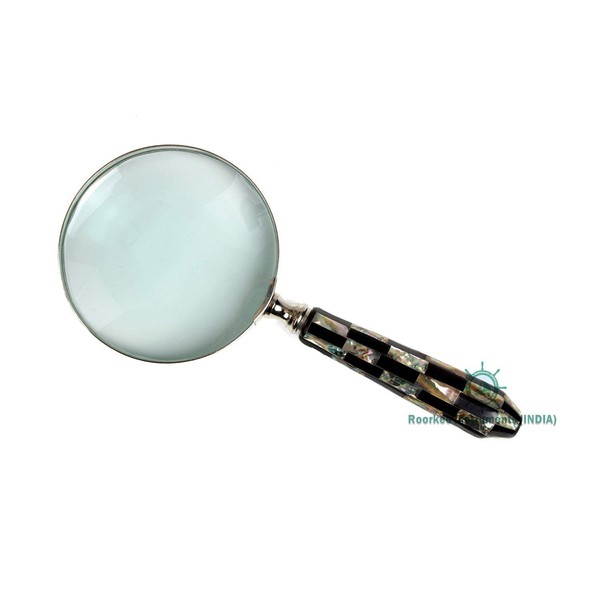 RII Magnifying Glass with Mother of Pearl Handle, Handheld 10x Magnifying Glass Lens, Antique Magnifier, Reading, Inspection, Coin & Stamp, Astrologer, Low Sight Elderly Collectible Décor Gift 4"