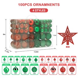 Aitsite Christmas Baubles,Hanging Decorations for Xmas Tree,101 Pcs 2/4/6 CM Shatter Proof Christmas Tree Decorations Red and Green Color,Christmas Balls Decoration Ornamentsl Home Festival Decors