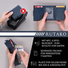 RUTAKO Slim Wallet with Coin Compartment and RFID Protection, Card Holder for Men and Women, Credit Card Holder, Small, Mini Purse, Carbon Blue, Carbon Blue, With mini coin compartment