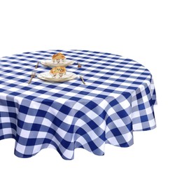 XWZO Checkered 60 Inch Round Tablecloth - Waterproof and Dustproof Washable Plaid Table Cloth for Dining Party, Outdoor Picnic and Camping, Decorative Gingham Table Cover, Royal Blue and White