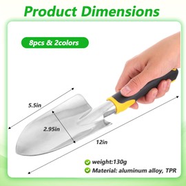 8 Pcs Garden Shovel Aluminum Alloy Heavy Duty Trowel Garden Tool Small Shovels for Digging Metal Hand Trowel Spade with Soft TPR Handle for Lawn Yard Farm Home Shop Planting
