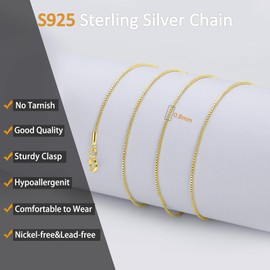 Gacimy Gold Chain Necklace for Women 14K Gold Plated, 0.8mm Thin Gold Over 925 Sterling Silver Box Chain for Women, 18" Length