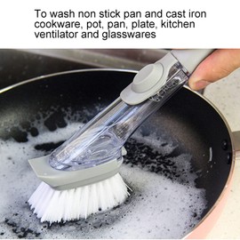 Topyond Soap Dispensing Dish Brush with Handle, Dish Scrubber with 4 Replaceable Heads, Kitchen Sink Brush, Durability Cleaning Tool for Dishes, Pots, and Kitchen Use