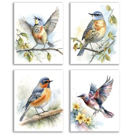 NIIORTY Watercolor Bird Wall Art, Abstract Plants Flowers Birds Nature Canvas Prints for Bedroom Living Room Garden Pet Room Decor, Set of 4, 8x10 inches Unframed
