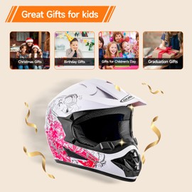 OUMURS DOT Youth Dirt Bike Helmet,Kids ATV Helmets with Gloves Goggles for Youth Boys Girls 5-14 Ages,Four Wheeler Helmet Kids Motocross BMX MX UTV Snowmobile Go Kart Full Riding Racing Skateboard
