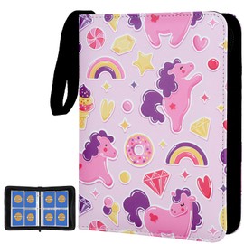 MTGPRO Card Binder for Cards 4-Pocket,400 Pockets Trading Card Binder Holder Collector Album Book Includes 50 Removable Sleeves (Pink Rainbow 2)