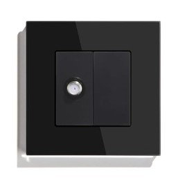 BSEED Wall Socket EU Standard 1/2 Satellite Socket Flush-Mounted and 1/2 Blank Panel with Glass Frame Black 86 mm
