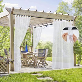 PONY DANCE Outdoor Curtain White Transparent Set of 2 H 243 x W 137 cm Linen Look Outdoor Curtains Waterproof Patio Curtains with Removable Loops Balcony Curtain Outdoor