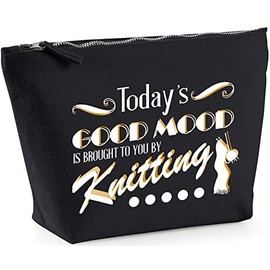 Hippowarehouse Today's Good Mood Is Brought To You By Knitting printed make up cosmetic wash bag 18x19x9cm