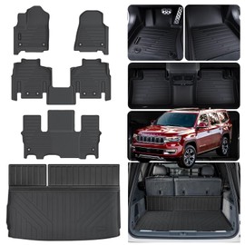 MJBYMAT Floor Mats for 2022-2025 Jeep Wagoneer 7 Seats (Not Fit L& 8 Seats) with Cargo Liner, TPE All Weather Protection Car Floor Liners & Trunk Mat Accessories