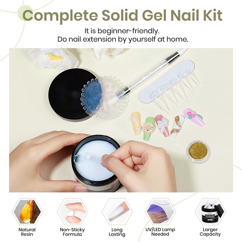 White Solid Builder Gel for Nails, Sculpting Gel Non-sticky Hand