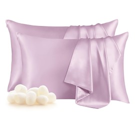 THXSILK Set of 2 100% Mulberry Silk Pillowcase for Hair and Skin, Grade 6A+ Mulberry Silk Pillow Cases Ultra-Soft, Hypoallergenic Pillow Case Cover with Zipper (Queen 20"x30", Light Purple)