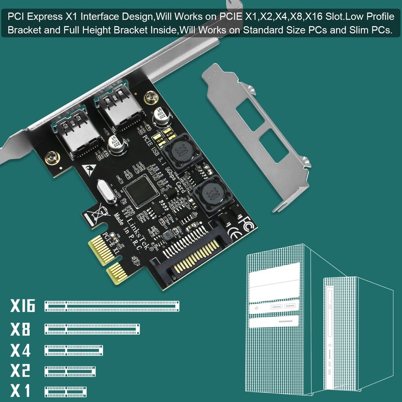 LinksTek Tarjeta de expansión PCIE USB 3.0 (USB 3.1 GEN1)