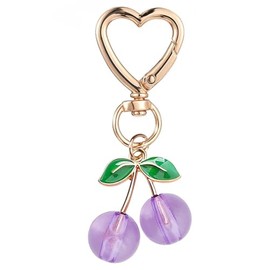 Agromusk Cute Cherry Keychain,Bag Charms,Kawaii Heart Coquette Cherry Car Key Chains Accessories Decor for Purse Gif (Purple)