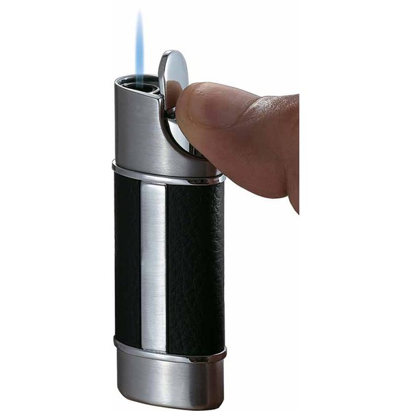 Visol Piccolo Leather and Brushed Chrome Wind-Resistant Torch Flame Lighter