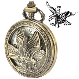 DerMacht Pocket Watch with Chain Oversized 50MM Quartz Steampunk Hollowed Eagle Patterned Bronze White Hawk Christmas Valentine's Day Birthday Gifts Fathers Day