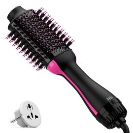 Dual Voltage Hair Dryer Brush with Negative Ion Anti-frizz Styler - Hot Air Volumizer for 110V-120V/220V-240V European and Travel Use