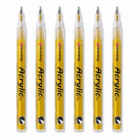 Acrylic Markers, Gold, 0.02 inches (0.5 mm), Extra Fine, Set of 6, Fluorescent, Gold, Water Resistant, Quick Drying, Metallic Pen