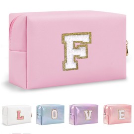 Yintry Makeup Bag Set Organizer Cotton Letter Cosmetic Pouch Large Capacity Travel Toiletry Bag Women Girls Birthday Gifts Portable Brush Storage Bag with Divider and Handle