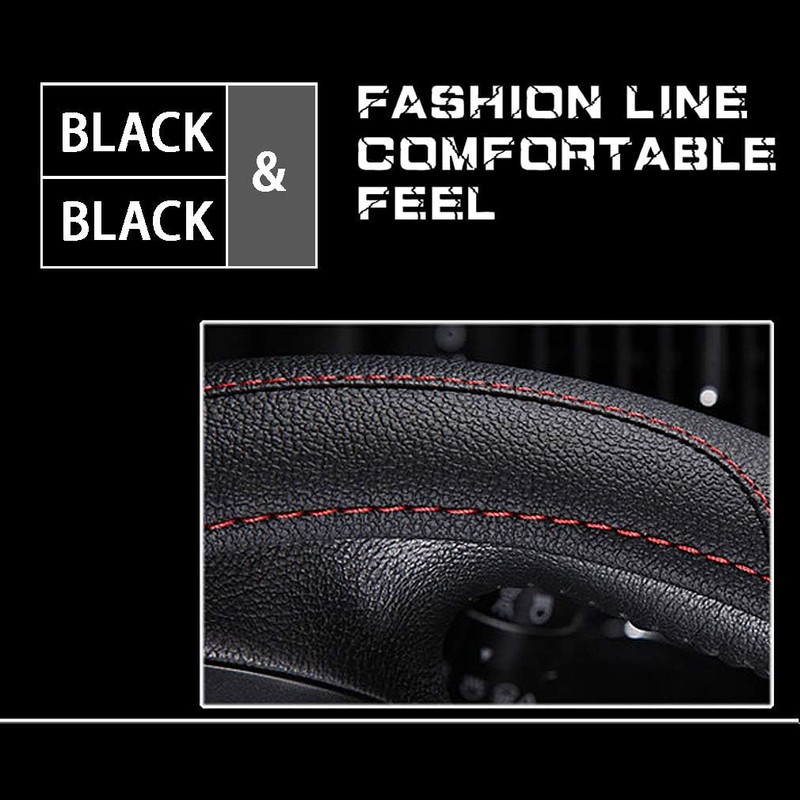 coofig Leather Car Steering Wheel Covers Universal 37-38cm /15inch Breathable