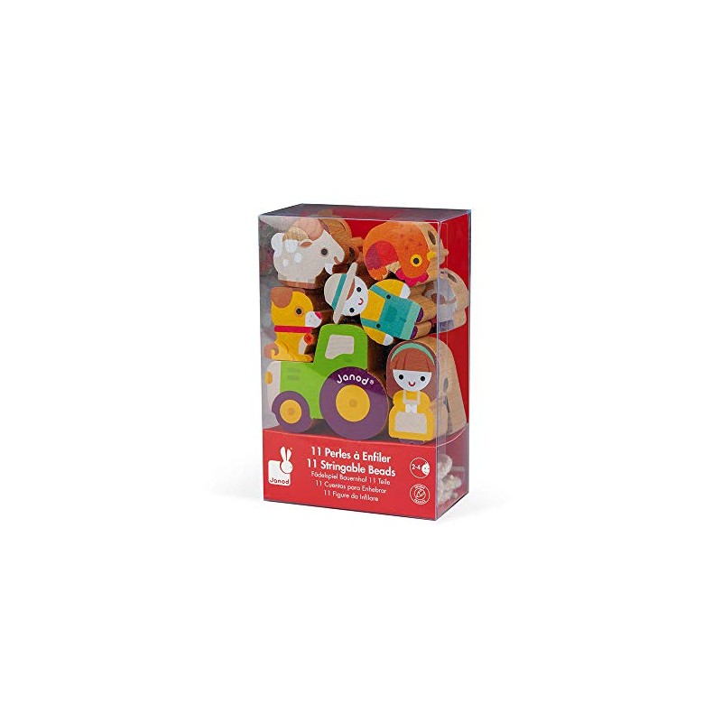 Janod Stringable Farm-Themed Wooden Beads - 11 Pieces - Ages