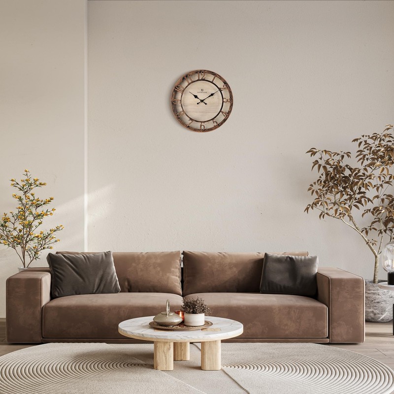 Lafocuse Silent Bronze Rustic Farmhouse Wall Clock with Raised 3D