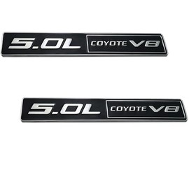2PC 5.0L Coyote V8 Emblem Decal Car Engine Letters Decal Plating Badge 3D Metal Style Fit for F150 5.0L Engine Truck Silver Black