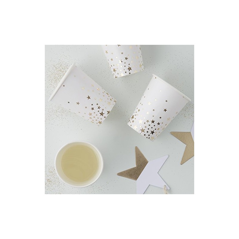 Ginger Ray Christmas Gold Foiled Star Paper 8 Stück, weiß