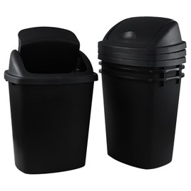 Xyskin 6 Gallon Plastic Swing Top Wastebasket Trash Can, Commercial Trash Cans for Kitchen, Garage, or Workspace, Black (4 Pack)