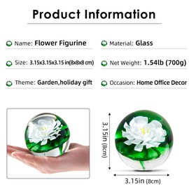 Hand Blown Glass Flower Paperweight Figurine for Office Desk.Give You A Gift from The Person You Love, The Garden Decoration.(White Lotus Leaves)