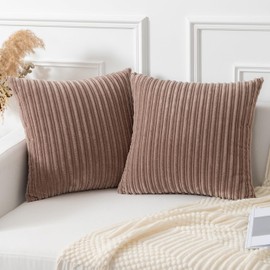 Kevin - Juego de 2 fundas de almohada de pana suave y decorativas, fundas de almohada de rayas bohemias, decoración del hogar para sofá, cama, sala de estar, 20 x 20 pulgadas, color café claro